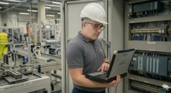 inzynier przy szafie sterowniczej